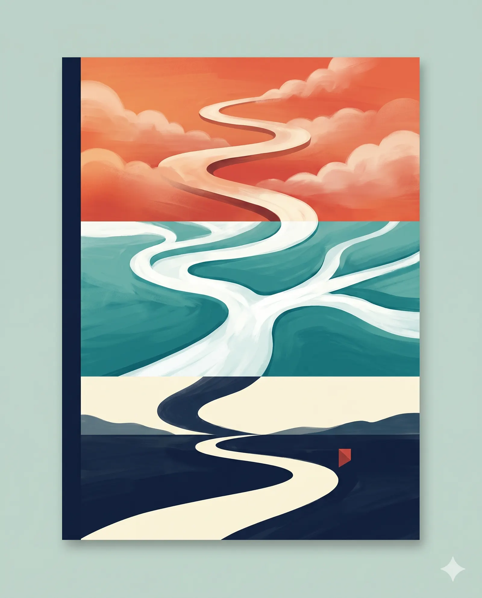 A winding path through three stacked horizontal layers — past, present, and future